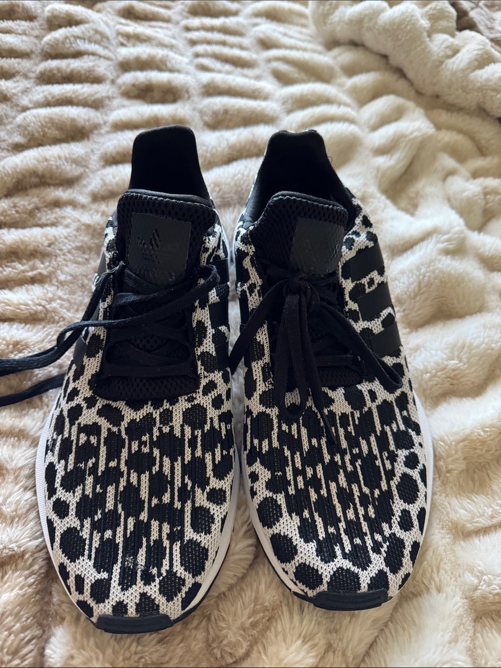 adidas Women's Black and White Patterned Knit Running Shoes